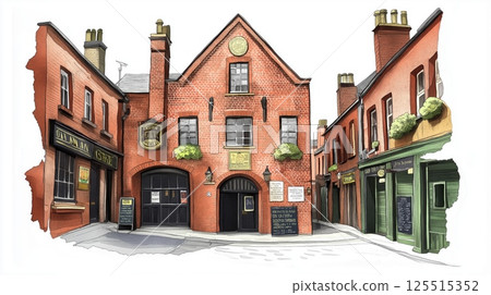 St. James Gate Brewery. St. James Gate Brewery hand drawn watercolor illustration St. James Gate Brewery. St. James Gate Brewery hand drawn watercolor illustration 125515352