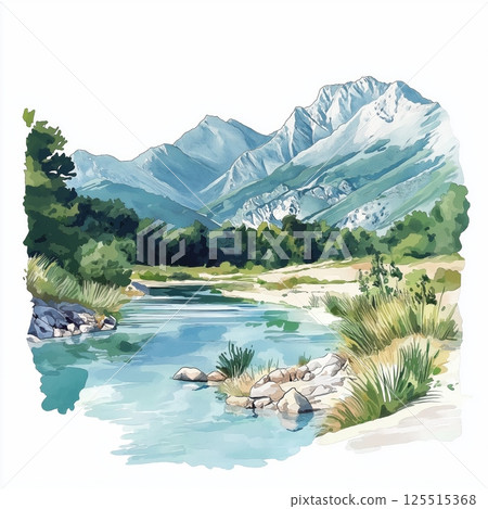 Theth National Park. Theth National Park hand drawn watercolor illustration 125515368