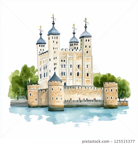 Tower of London. Tower of London hand drawn watercolor illustration Tower of London. Tower of London hand drawn watercolor illustration 125515377