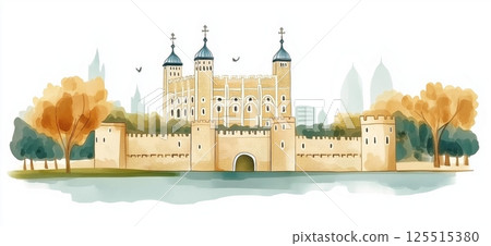 Tower of London. Tower of London hand drawn watercolor illustration 125515380