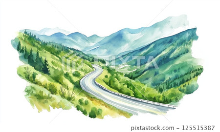 Transfagarasan Highway. Transfagarasan Highway hand drawn watercolor illustration Transfagarasan Highway. Transfagarasan Highway hand drawn watercolor illustration 125515387