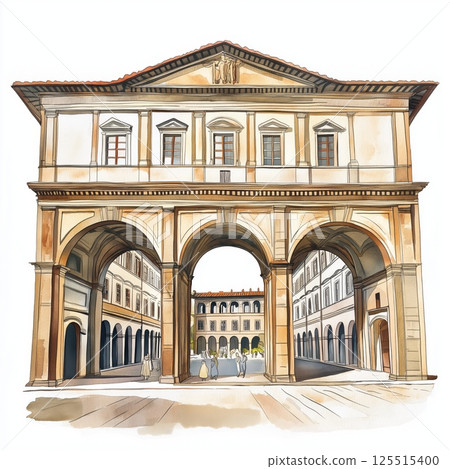 Uffizi Gallery. Uffizi Gallery hand drawn watercolor illustration Uffizi Gallery. Uffizi Gallery hand drawn watercolor illustration 125515400