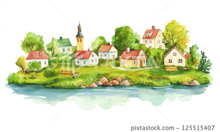 Saaremaa Island. Saaremaa Island hand drawn watercolor illustration 125515407