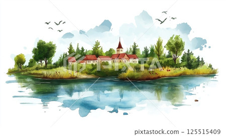 Saaremaa Island. Saaremaa Island hand drawn watercolor illustration 125515409