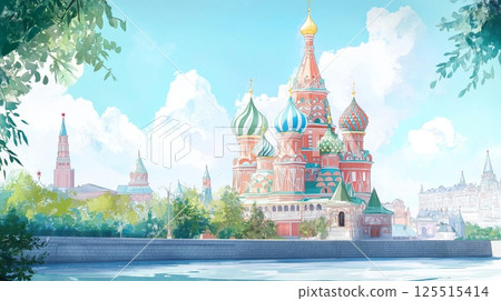 Saint Basils Cathedral. Saint Basils Cathedral hand drawn watercolor illustration 125515414