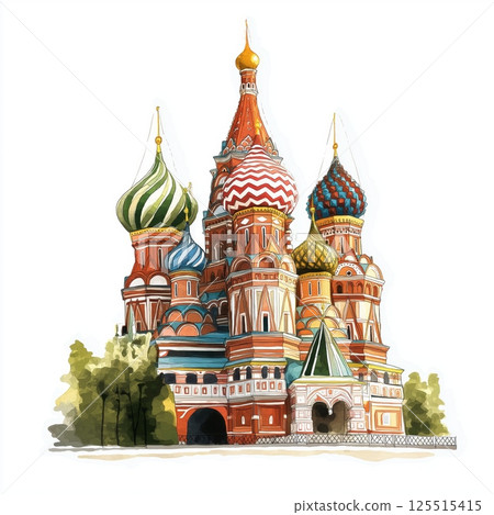Saint Basils Cathedral. Saint Basils Cathedral hand drawn watercolor illustration 125515415