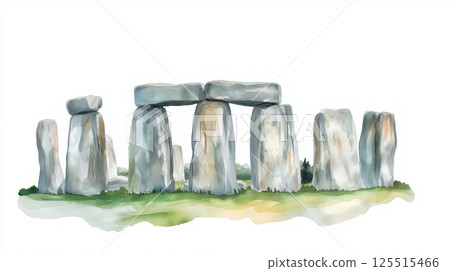 Stonehenge. Stonehenge hand drawn watercolor illustration Stonehenge. Stonehenge hand drawn watercolor illustration 125515466