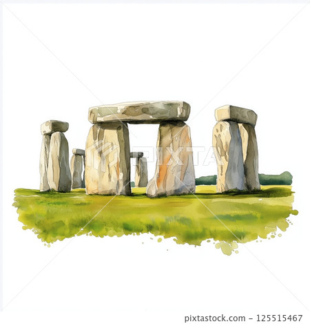Stonehenge. Stonehenge hand drawn watercolor illustration Stonehenge. Stonehenge hand drawn watercolor illustration 125515467