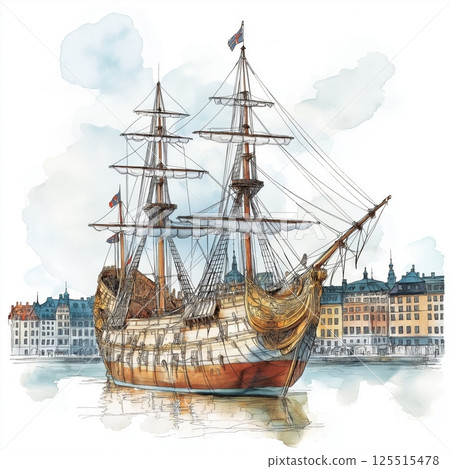 Vasa Museum. Vasa Museum hand drawn watercolor illustration Vasa Museum. Vasa Museum hand drawn watercolor illustration 125515478