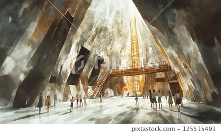 Wieliczka Salt Mine. Wieliczka Salt Mine hand drawn watercolor illustration Wieliczka Salt Mine. Wieliczka Salt Mine hand drawn watercolor illustration 125515491