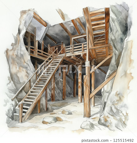 Wieliczka Salt Mine. Wieliczka Salt Mine hand drawn watercolor illustration Wieliczka Salt Mine. Wieliczka Salt Mine hand drawn watercolor illustration 125515492