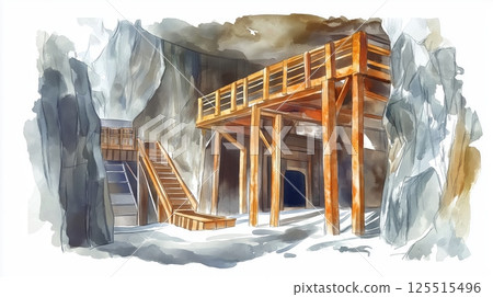 Wieliczka Salt Mine. Wieliczka Salt Mine hand drawn watercolor illustration Wieliczka Salt Mine. Wieliczka Salt Mine hand drawn watercolor illustration 125515496