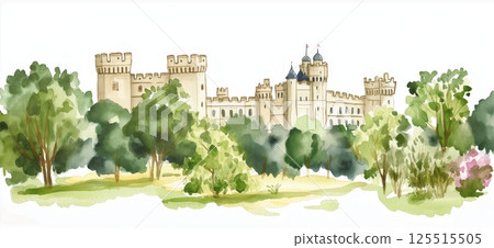 Windsor Castle. Windsor Castle hand drawn watercolor illustration 125515505