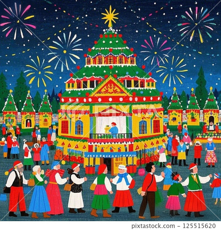 聖誕夜一家人散步的插圖 125515620