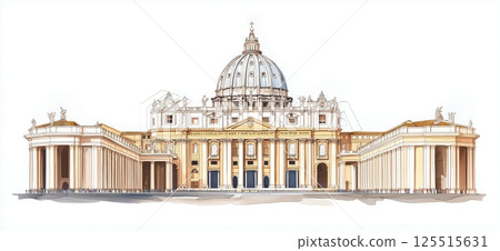 Vatican City and St Peters Basilica. Vatican City and St Peters Basilica hand drawn watercolor illustration 125515631