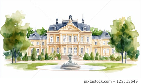 Rundale Palace. Rundale Palace hand drawn watercolor illustration Rundale Palace. Rundale Palace hand drawn watercolor illustration 125515649