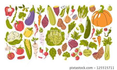 Vegetables doodle hand drawn big set with variety of fresh natural organic vegetarian healthy food Vegetables doodle hand drawn big set with variety of fresh natural organic vegetarian healthy food 125515711