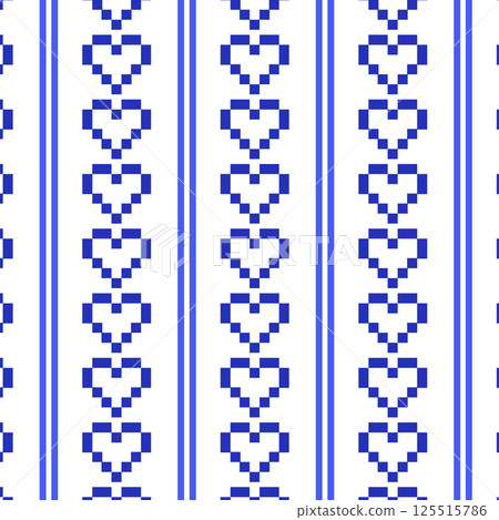 Seamless blue heart pattern on vertical stripes background Seamless blue heart pattern on vertical stripes background 125515786