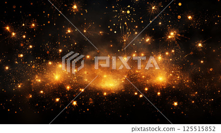 Golden fireworks or salute bursting background. Gold firecracker, Firework explosion in night. Sparkling plume crumbs. Dust jewelry. Jewel confetti firework. Golden fireworks or salute bursting background. Gold firecracker, Firework explosion in night. Sparkling plume crumbs. Dust jewelry. Jewel confetti firework. 125515852