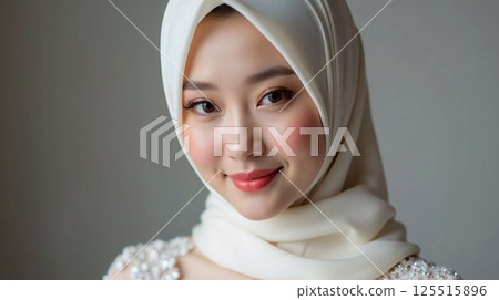 Portrait of a Beautiful Young Asian Woman in Light Hijab Portrait of a Beautiful Young Asian Woman in Light Hijab 125515896