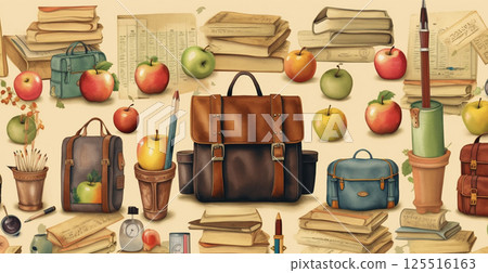 Panoramic school background, concept study knowledge learning - AI generated image 125516163