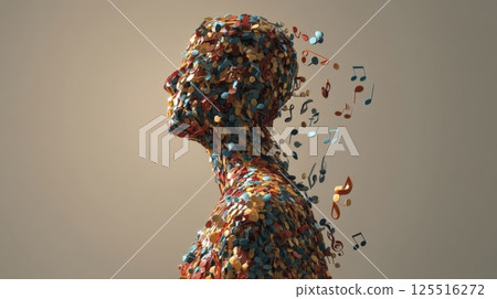 Human figure composed of musical notes, symbolizing the harmony of thoughts 125516272