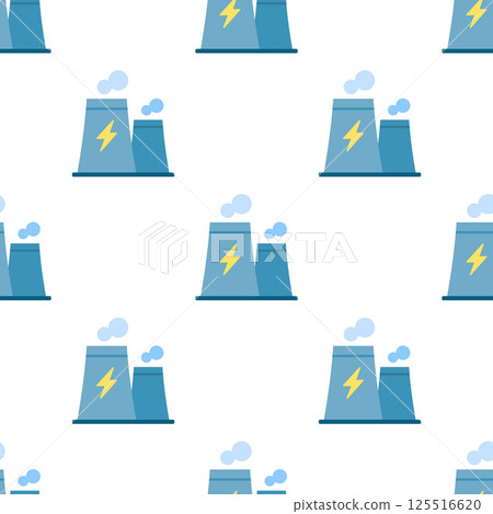 Seamless pattern of power plant symbols with lightning and smoke. 125516620