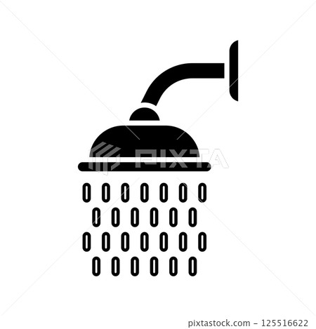 Black and white icon of a shower head with water drops Black and white icon of a shower head with water drops 125516622