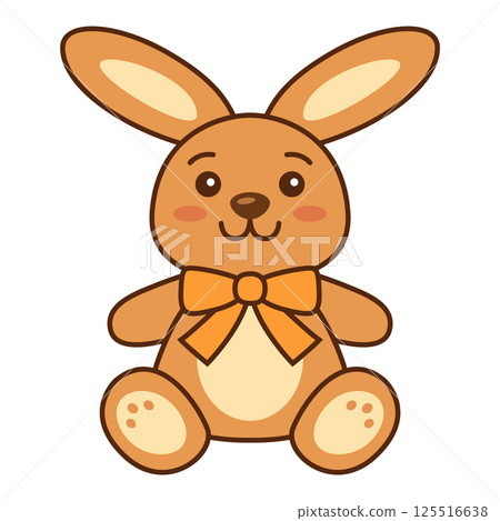 Cute cartoon bunny plush toy with an bow. Happy rabbit. Vector Cute cartoon bunny plush toy with an bow. Happy rabbit. Vector 125516638