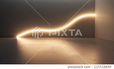 Long, curved line of light is on the floor. The floor is made of concrete Long, curved line of light is on the floor. The floor is made of concrete 125516684