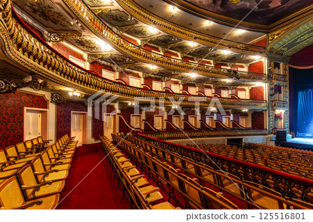 Interior of the Theatro da Paz, Peace Theater at Belem, in the state of Para, in Brazil. 125516801