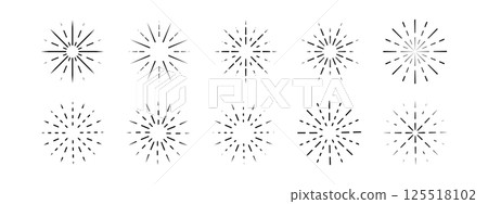 Flash, explosion or radiance effects. Spark, twinkle, halo or flare symbols. Fireworks or sunburst icons. Elegant decorative elements isolated on white background. Vector graphic illustration Flash, explosion or radiance effects. Spark, twinkle, halo or flare symbols. Fireworks or sunburst icons. Elegant decorative elements isolated on white background. Vector graphic illustration 125518102