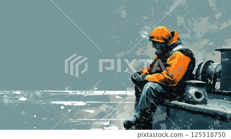 The Able Seaman takes a moment to catch his breath as he finishes a long day of general deck work his hardworking spirit evident in the sweat on his brow 125518750