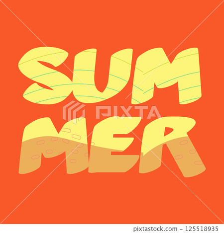 Text Summer in abstract figure colored Orange background. Poster design, flyer. Vector illustration. 125518935
