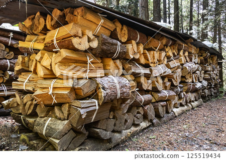 Firewood stored in bundles Firewood stored in bundles 125519434