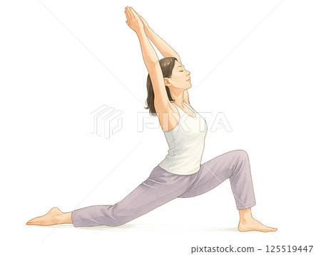 新月式 |水彩瑜珈姿勢女性插畫 |健康與放鬆材料 125519447