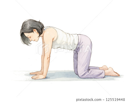 貓式 |水彩瑜珈姿勢女性插畫 |健康與放鬆材料 125519448