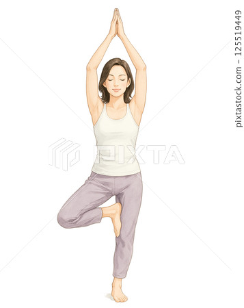 樹式 |水彩瑜珈姿勢女性插畫 |健康與放鬆材料 125519449