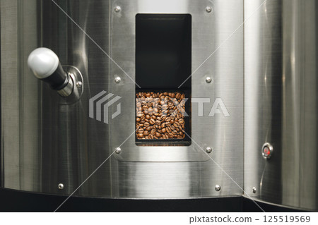 Roasted Coffee Beans in Roaster's Viewport Roasted Coffee Beans in Roaster's Viewport 125519569