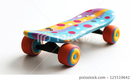 3D illustration of a skateboard with a colorful and unique design on a white background 125519642