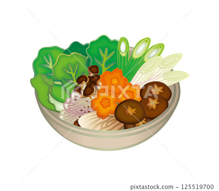 Illustration of cut vegetables served in a bowl Illustration of cut vegetables served in a bowl 125519700