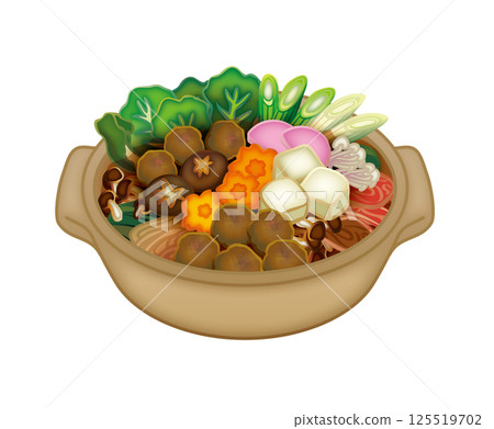 Illustration of a luxurious hotpot with lots of ingredients 125519702