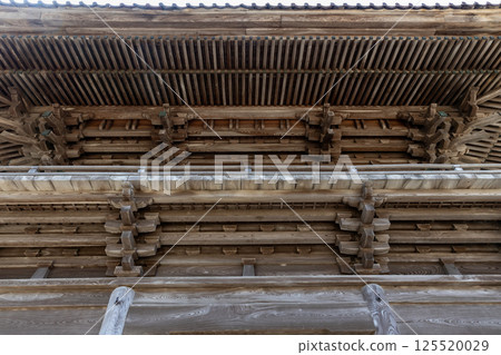 The beams and rafters of the roof of the Zuishinmon Gate at Hie Shrine 125520029