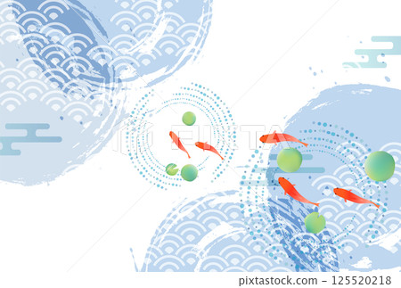 Goldfish summer watercolor Japanese pattern background 125520218