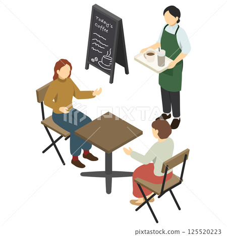 等距插圖：咖啡館工作人員與顧客 125520223