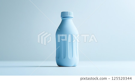 3D illustration of a simple light blue plastic bottle 125520344