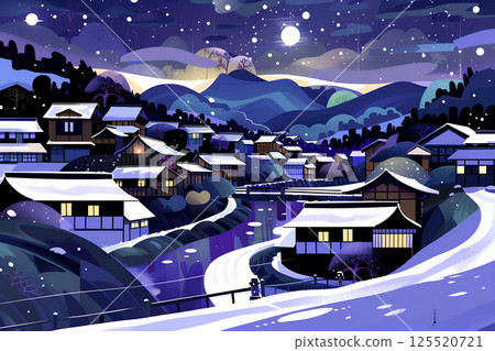 美麗的溫泉小鎮夜景圖 125520721