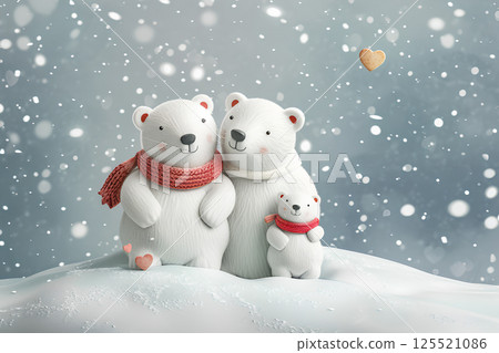 一隻戴著圍巾的可愛北極熊和雪景的插圖 125521086