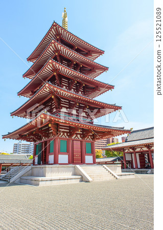 Shitennoji Temple, Five-story Pagoda and Blue Sky, Osaka City 125521089