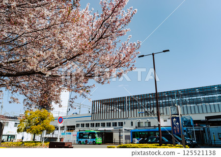 Cherry blossoms in bloom in front of the west exit of Higashimurayama Station. Elevated section under construction. 2025.04 a-5 Film-like 125521138